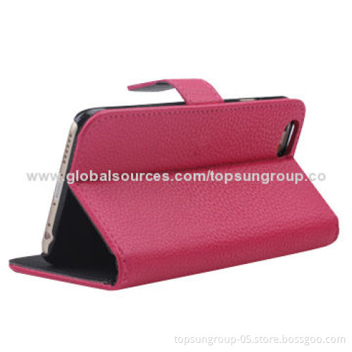 PU Leather Case for iPhone 6, Lichee Pattern, with Card Slots and Stand Function
